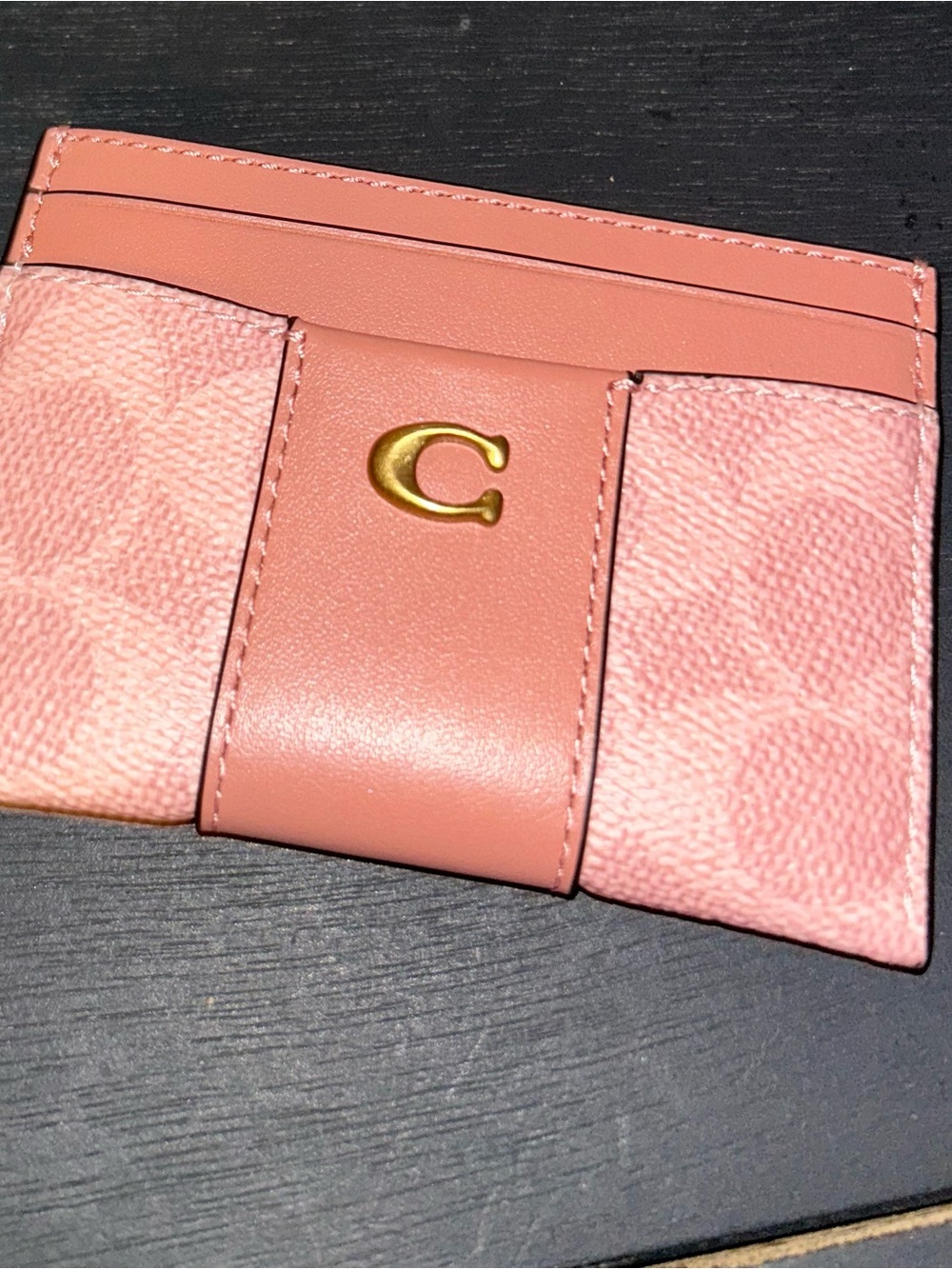 Coach Melon Pink Signature Card & Key Holder